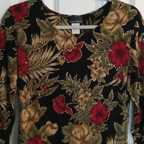Brittany Black Floral Long Sleeve Top - Red and Gold on Black - Picture 2 of 5